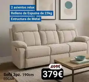 Centro Hogar Sanchez Relax - sofa 3pz 190cm edgar oferta