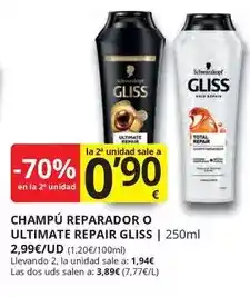 Supermercados MAS Schwarzkopf - champu reparador o ultimate repair gliss oferta