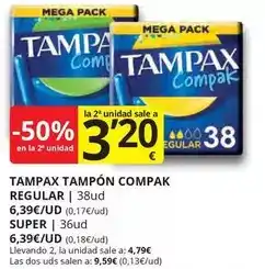 Supermercados MAS Tampax - tampón compak regular oferta