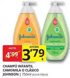 Supermercados MAS Johnson's - champú infantil camomila o clásico oferta