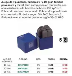 Ferri Juego de 9 punzones, números 0-9 oferta