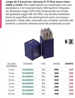 Ferri Juego de 9 punzones, números 0-9 oferta