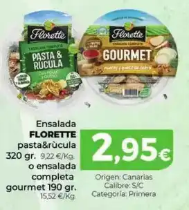 Spar La Palma Florette - ensalada pasta&rúcula o ensalada completa gourmet oferta