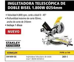 Ferri Stanley - ingletadora telescópica de doble bisel 1,800w 0254mm oferta