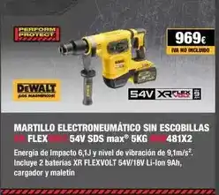 Ferri Dewalt - martillo electroneumático sin escobillas flex 54v sds max 5kg 481x2 oferta