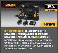 Ferri Dewalt - kit 18v mclaren/ taladro percutor mclaren + atornillador de impacto mclaren + maletin tstak oferta