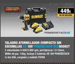 Ferri Dewalt - taladro atornillador compacto sin escobillas xr 18v powerstack oferta