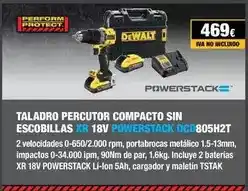 Ferri Taladro percutor compacto sin escobillas xr 18v powerstack dcd805h2t 2 oferta