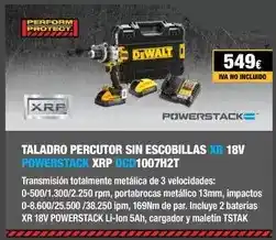 Ferri Taladro percutor sin escobillas xr 18v powerstack dcd1007h2t oferta