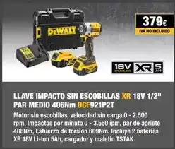 Ferri Dewalt - llave impacto sin escobillas xr 18v 1/2 par medio 406nm oferta