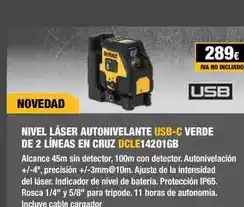 Ferri Dewalt - nivel láser autonivelante usb-c verde de 2 líneas en cruz dcle14201gb oferta