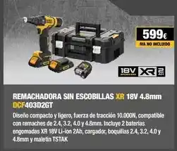 Ferri Dewalt - remachadora sin escobillas xr 18v 4.8mm oferta