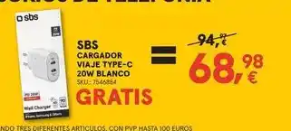 Worten Blanco - sbs cargador viaje type-c 20w oferta