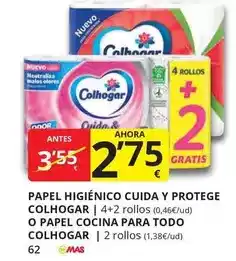 Supermercados MAS Colhogar - papel higiénico cuida y protege oferta