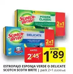 Supermercados MAS Scotch-brite - estropajo esponja verde o delicate oferta