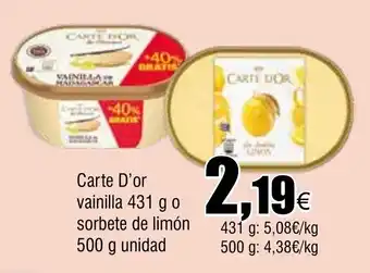 Cash FROIZ CARTE D'OR vainilla o sorbete de limon oferta