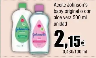 Cash FROIZ Aceite Johnson's baby original o con aloe vera oferta