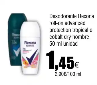 Cash FROIZ Desodorante Rexona roll-on advanced protection tropical o cobalt dry hombre oferta
