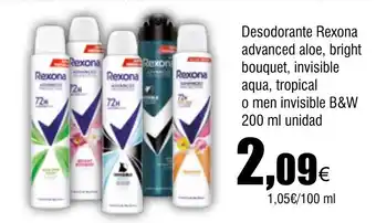 Cash FROIZ Desodorante Rexona advanced aloe, bright bouquet, invisible oferta
