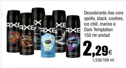Cash FROIZ Desodorante Axe core apollo, black, cookies, ice chill, marine o Dark Temptation oferta