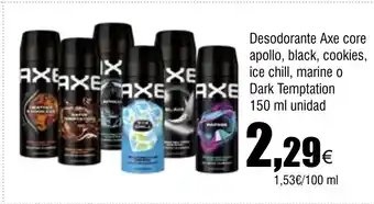 Cash FROIZ Desodorante Axe core apollo, black, cookies, ice chill, marine o Dark Temptation oferta