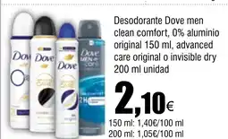 Cash FROIZ Desodorante Dove men clean comfort, 0% aluminio original oferta