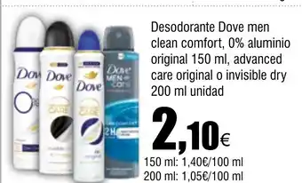 Cash FROIZ Desodorante Dove men clean comfort, 0% aluminio original oferta