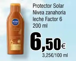 Cash FROIZ Protector Solar Nivea zanahoria leche Factor 6 oferta
