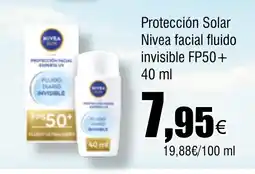 Cash FROIZ Protección Solar Nivea facial fluido invisible FP50+ oferta