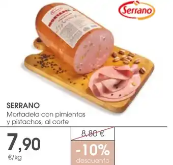 Supermercados Plaza SERRANO Mortadela con pimientas y pistachos oferta