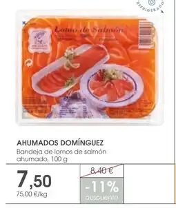 Supermercados Plaza AHUMADOS DOMÍNGUEZ Bandeja de lomos de salmón ahumado oferta
