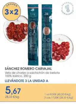Supermercados Plaza SÁNCHEZ ROMERO CARVAJAL Vela de chorizo o salchichón de bellota 100% ibérico oferta