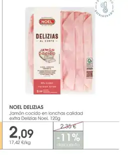 Supermercados Plaza NOEL DELIZIAS Jamón cocido en lonchas calidad extra Delizias Noel oferta