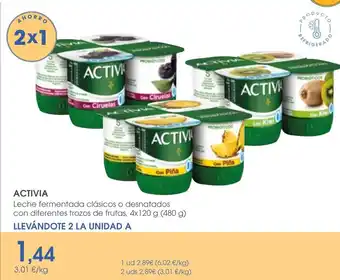 Supermercados Plaza ACTIVA Leche fermentada clásicos o desnatados con diferentes trozos de frutas oferta