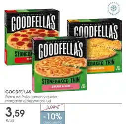 Supermercados Plaza GOODFELLAS Pizzas de Pollo, jamon y queso, margarita o pepperoni oferta