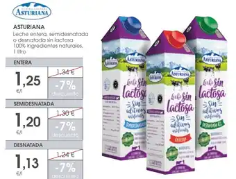 Supermercados Plaza ASTURIANA Leche entera, semidesnatada o desnatada sin lactosa 100% ingredientes naturales oferta