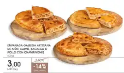 Supermercados Plaza Empanada gallega artesana de atún, carne, bacalao o pollo con champiñones oferta