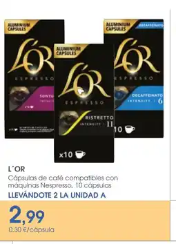 Supermercados Plaza L'OR Cápsulas de café compatibles con máquinas Nespresso, 10 cápsulas oferta