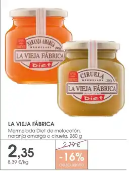 Supermercados Plaza LA VIEJA FÁBRICA Mermelada Diet de melocotón, naranja amarga o ciruela oferta