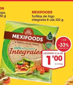 Supermercados Plaza MEXIFOODS Tortillas de trigo integrales 8 uds oferta