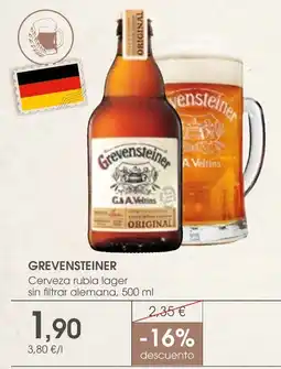 Supermercados Plaza GREVENSTEINER Cerveza rubia lager sin filtrar alemana oferta