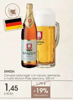 Supermercados Plaza SPATEN Cerveza rubia lager con lúpulos alemanes oferta