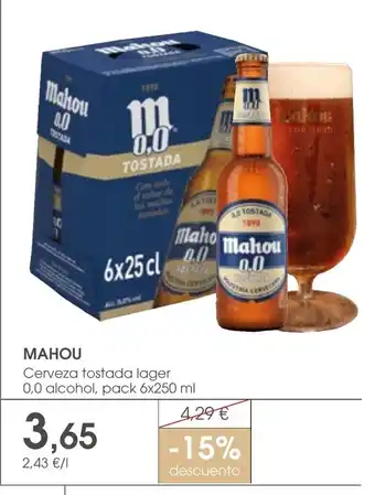 Supermercados Plaza MAHOU Cerveza tostada lager 0,0 alcohol oferta