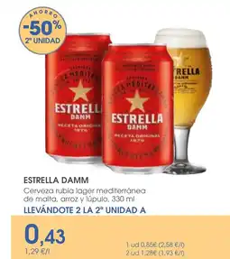Supermercados Plaza ESTRELLA DAMM Cerveza rubia lager mediterránea de malta, arroz y lúpulo oferta
