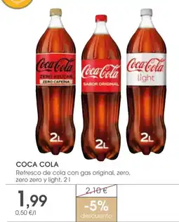 Supermercados Plaza COCA COLA Refresco de cola con gas original, zero, zero zero y light, oferta