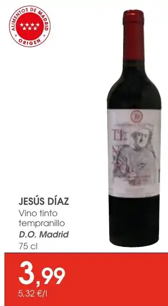 Supermercados Plaza JESÚS DÍAZ Vino tinto tempranillo D.O. Madrid oferta