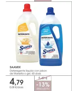 Supermercados Plaza SAAMIX Deteregente liquido con jabon de Marsella o gel, 60 dosis oferta