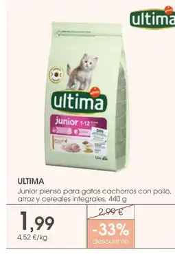 Supermercados Plaza ULTIMA Junior pienso para gatos cachorros con pollo, arroz y cereales integrales oferta