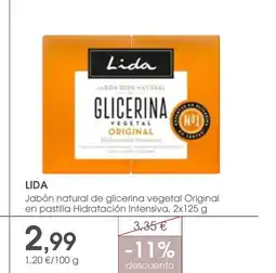 Supermercados Plaza LIDA Jabón natural de glicerina vegetal Original en pastilla Hidratación Intensiva oferta