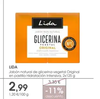 Supermercados Plaza LIDA Jabón natural de glicerina vegetal Original en pastilla Hidratación Intensiva oferta